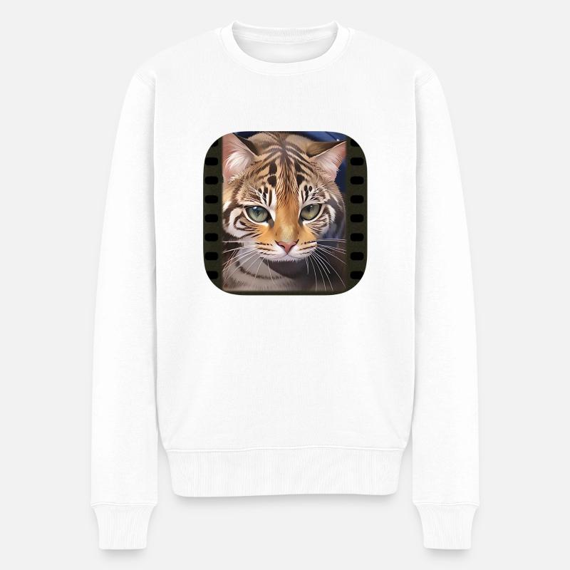 Tieger katze - Männer Premium Bio Pullover - Weiß