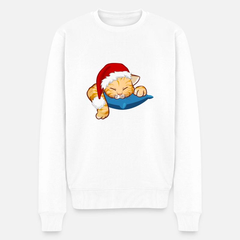 Chat de Noël endormi - Pull Premium bio Homme - blanc