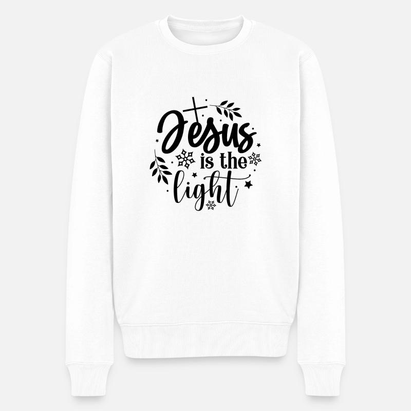 Jesus is the light - Männer Premium Bio Pullover - Weiß