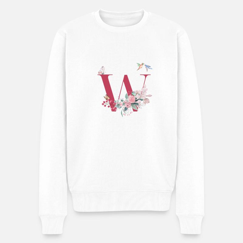 Buchstabe mit Blumen - Geschenkidee - Männer Premium Bio Pullover - Weiß