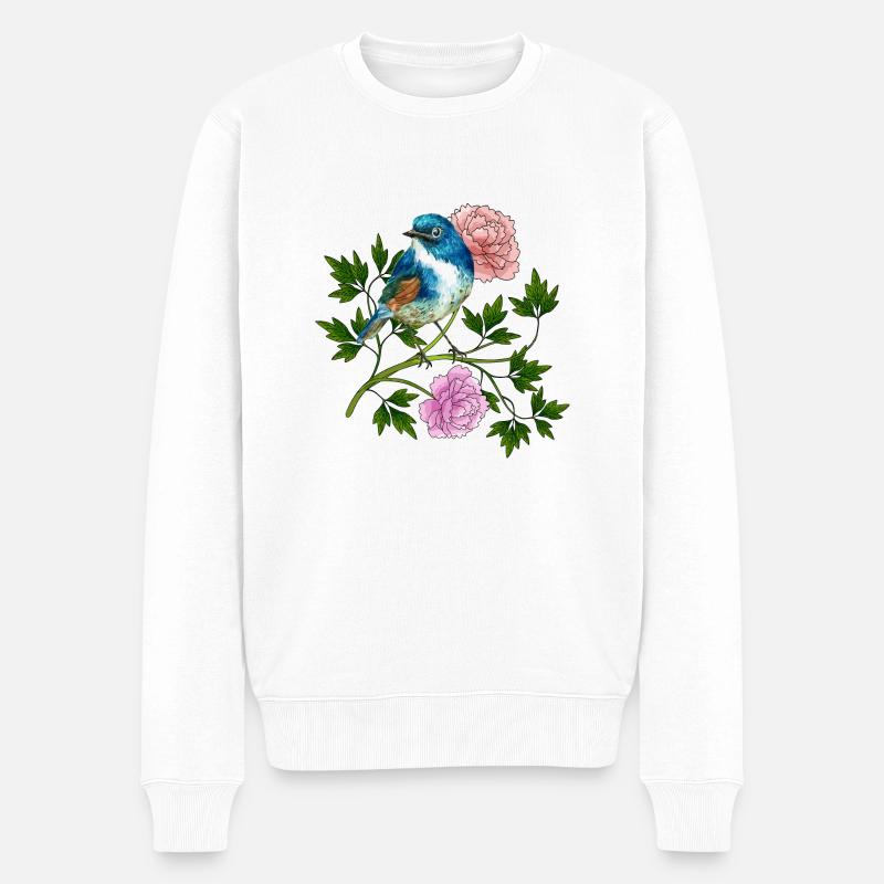 Bunter Vogel - Männer Premium Bio Pullover - Weiß