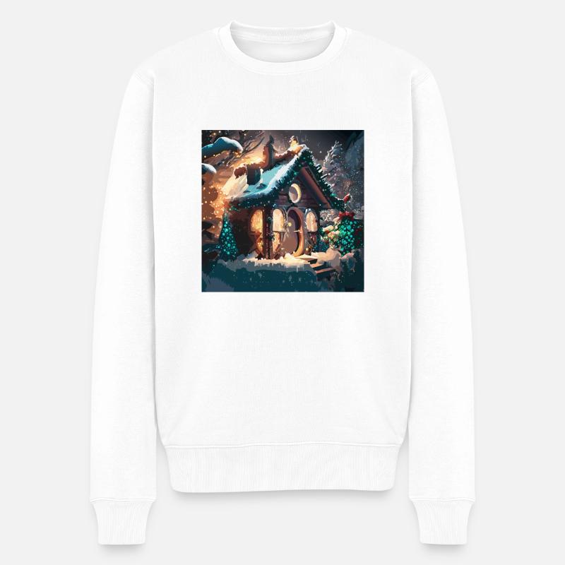 Weihnachtshaus im Schnee - Männer Premium Bio Pullover - Weiß