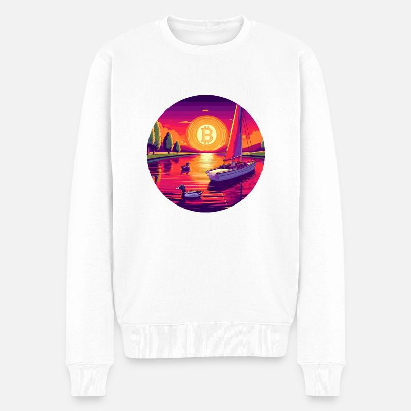 Bitcoin Sunset: Eine einzigartige und farbenfrohe digitale Kunst - Männer Premium Bio Pullover - Weiß