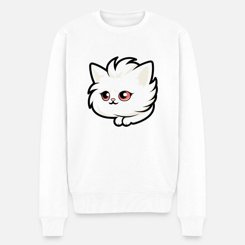 Cat - Männer Premium Bio Pullover - Weiß