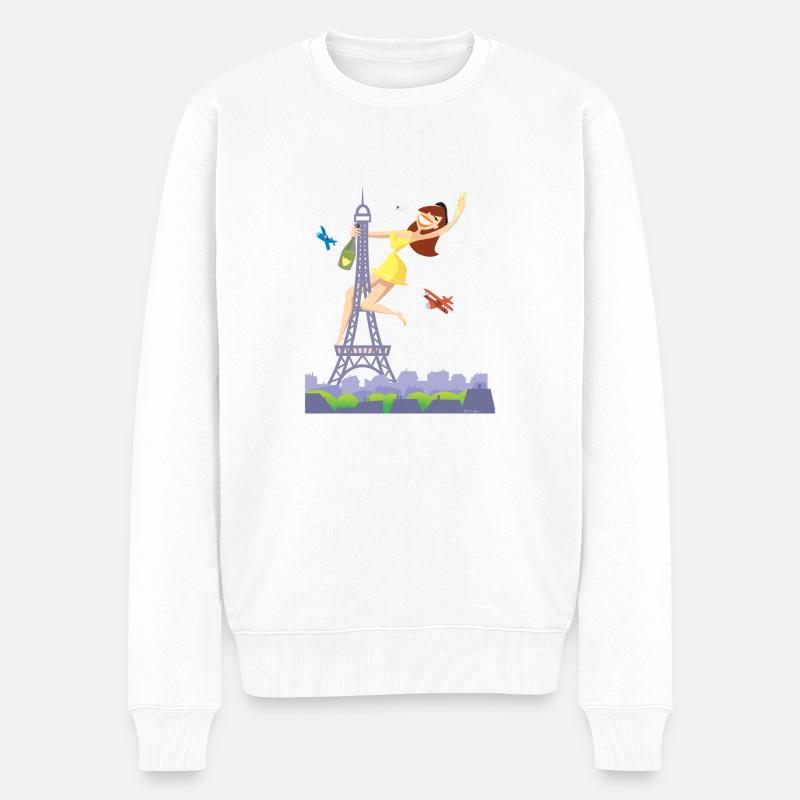 Parisienne Eiffelturm Pole Dance - Männer Premium Bio Pullover - Weiß
