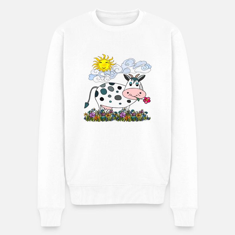 Kuh - Männer Premium Bio Pullover - Weiß