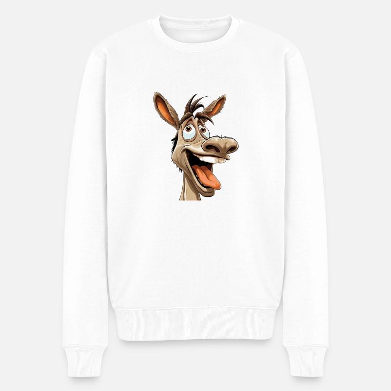 Crazy Esel Comic Motiv - Verrückter Cooler Esel - Männer Premium Bio Pullover - Weiß