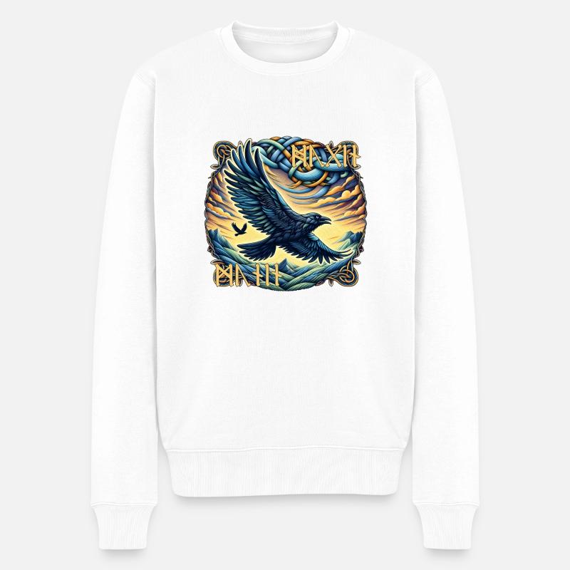 Hugin & Munin - Odins Raben mit Runenschrift - Männer Premium Bio Pullover - Weiß