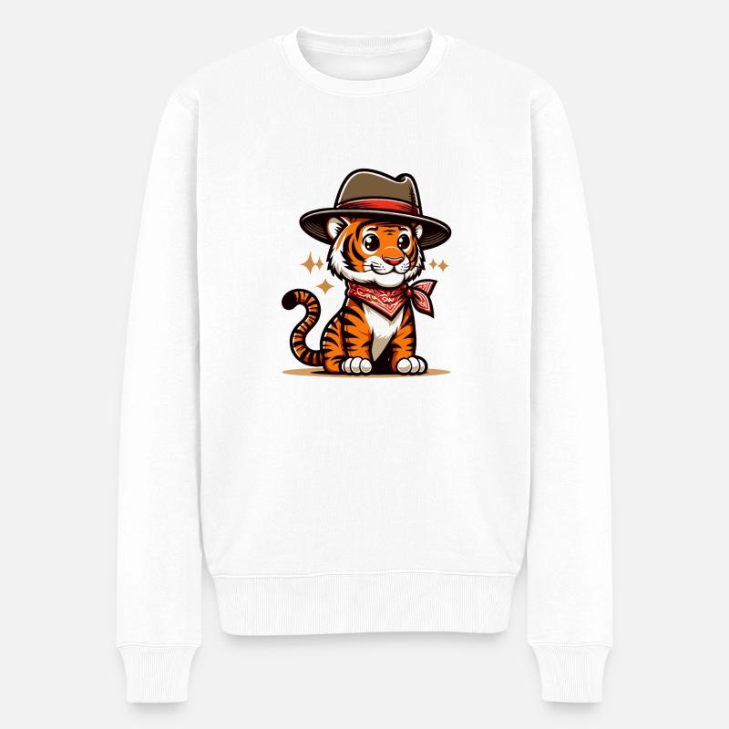 Tigerjunge mit Hut - Männer Premium Bio Pullover - Weiß