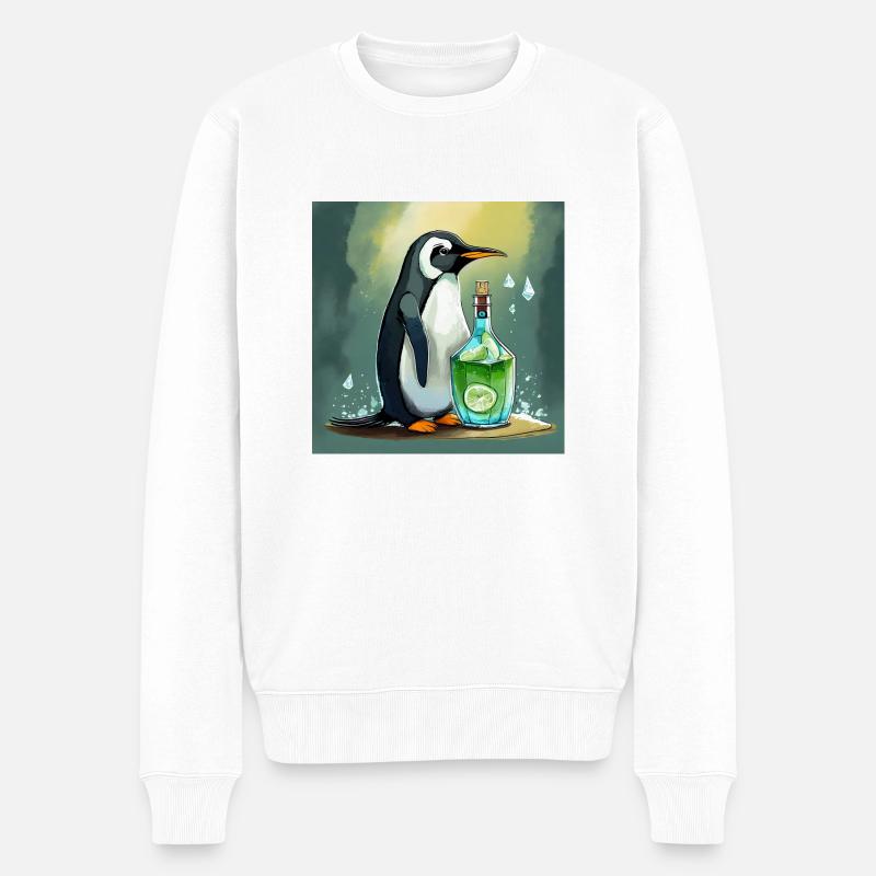 pingouin avec une bouteille de - Pull Premium bio Homme - blanc