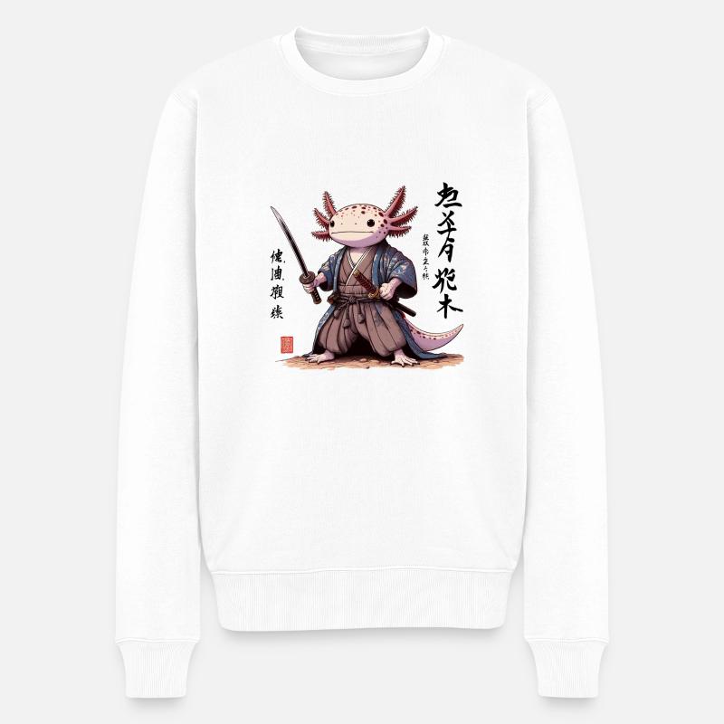 Axolotl Samurai Japanischer Kunststil - Männer Premium Bio Pullover - Weiß