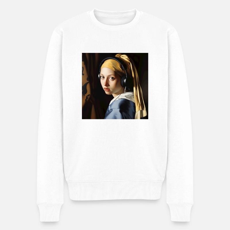 Das Mädchen mit dem Kopfhörer - Männer Premium Bio Pullover - Weiß