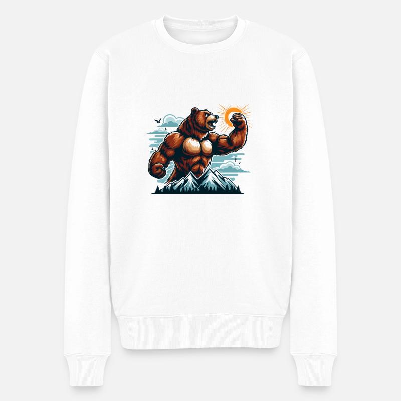 Muskulöser Bär - Männer Premium Bio Pullover - Weiß
