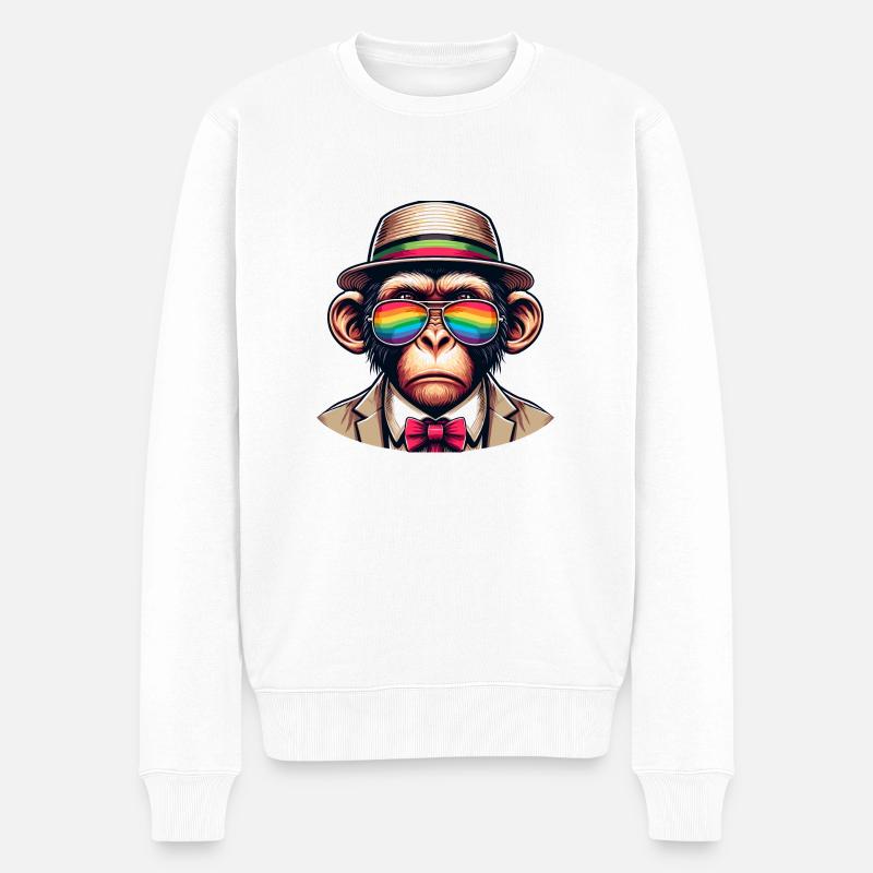 Singe avec chapeau arc-en-ciel - Pull Premium bio Homme - blanc