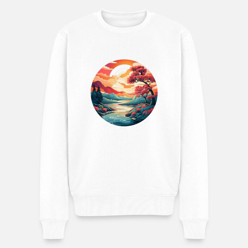 Japan-Landschaft - Männer Premium Bio Pullover - Weiß