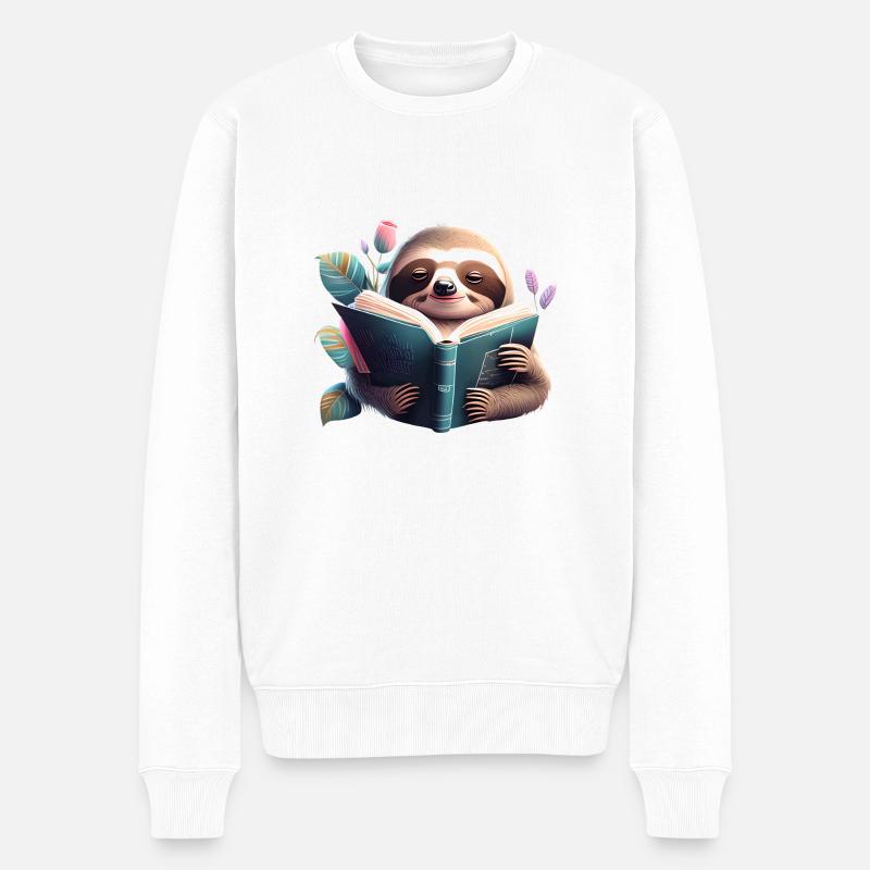 Buch Lesen Faultier Bücher Leser Lustig Müde - Männer Premium Bio Pullover - Weiß