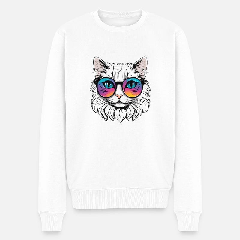 Katze - Männer Premium Bio Pullover - Weiß