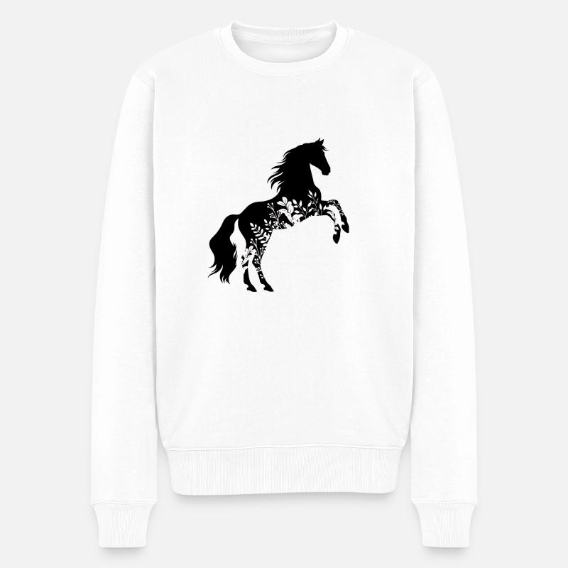 Cheval floral - Pull Premium bio Homme - blanc