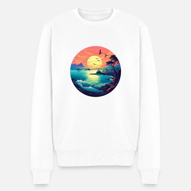 Strand bei Sonnenuntergang - Männer Premium Bio Pullover - Weiß