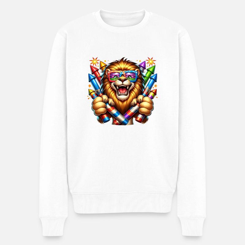 Party Löwe - Männer Premium Bio Pullover - Weiß