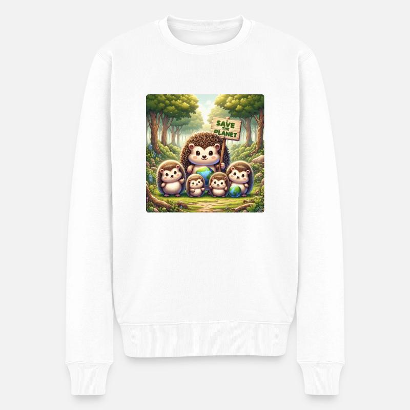 Igel Familie - Männer Premium Bio Pullover - Weiß