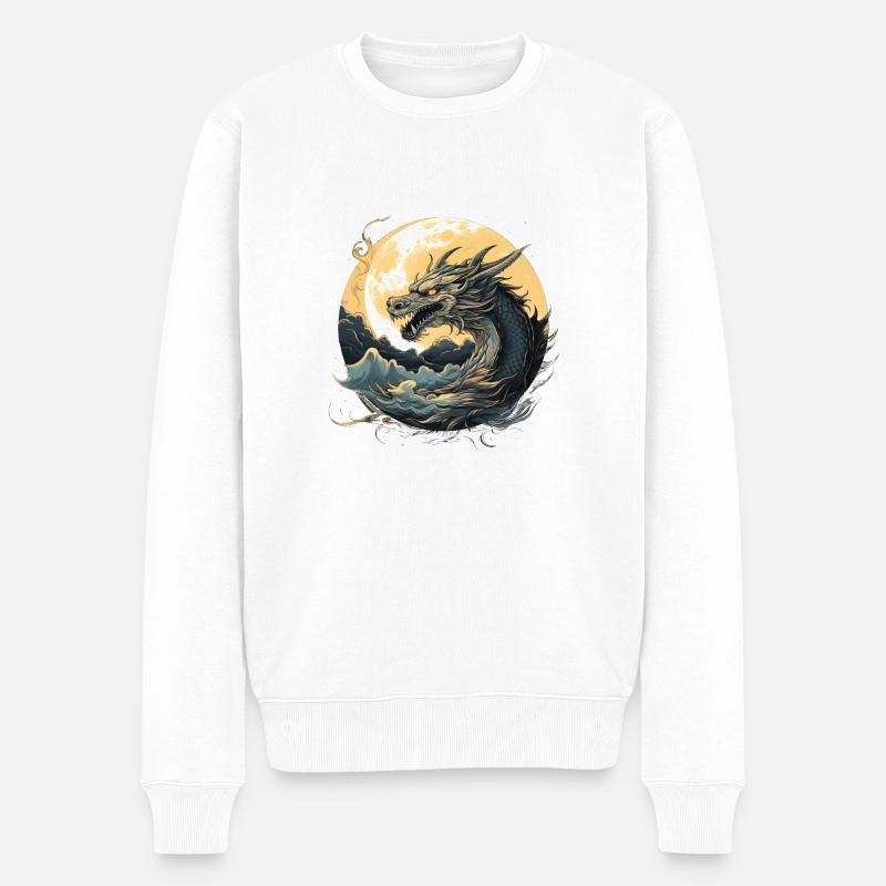 Aufstieg des Drachen - Männer Premium Bio Pullover - Weiß