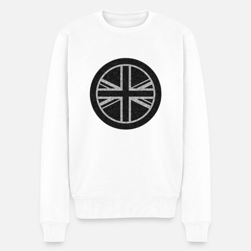 Rond UK Union Jack drapeau noir vieilli blanc ou - Pull Premium bio Homme - blanc