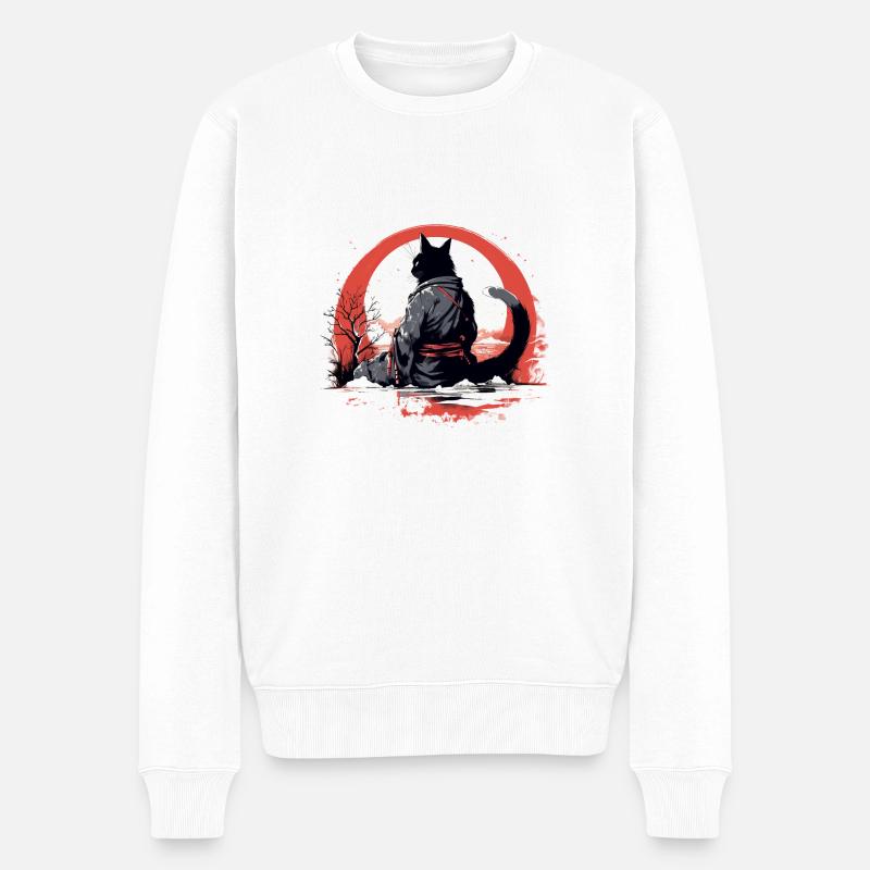 Chat samouraï - Pull Premium bio Homme - blanc