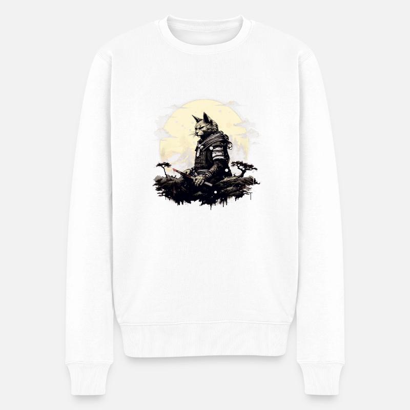 Ronin-Katze - Männer Premium Bio Pullover - Weiß