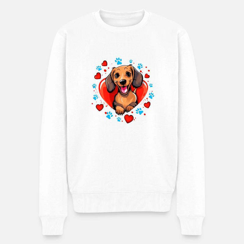 Fröhlicher Dackel Hund Herzdesign - Männer Premium Bio Pullover - Weiß