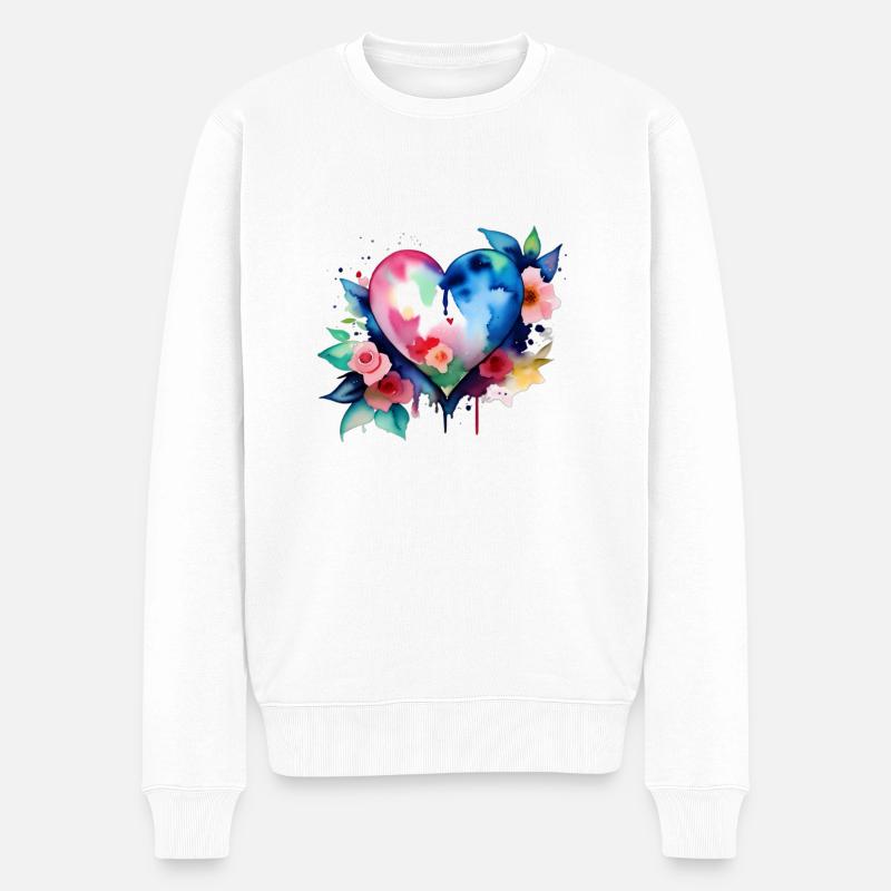 Herz - Farbtupfer - Männer Premium Bio Pullover - Weiß