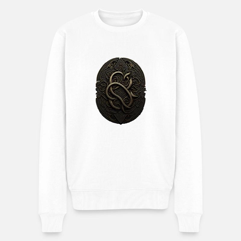 Maya Schwarz-Gold-Monogramm - Männer Premium Bio Pullover - Weiß