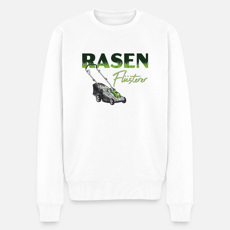 Design "Rasen-Flüsterer" - Männer Premium Bio Pullover - Weiß