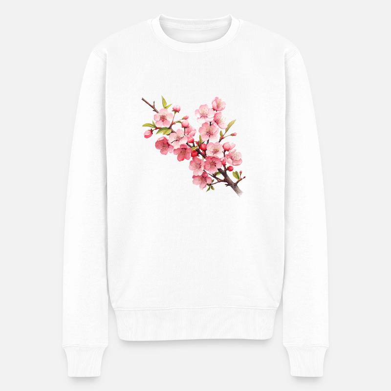 Kirschblüte - Männer Premium Bio Pullover - Weiß