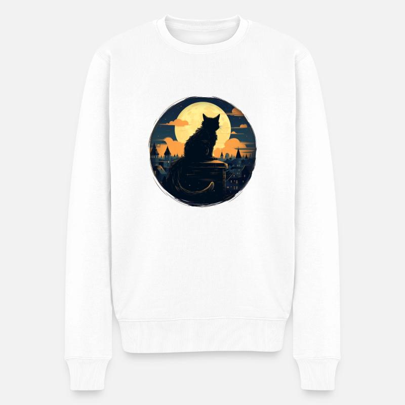 Chat de nuit - Pull Premium bio Homme - blanc