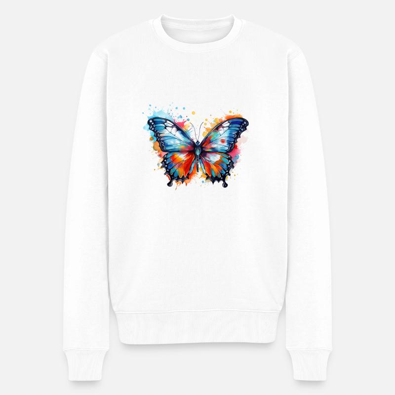 Regenbogen-Schmetterling - Männer Premium Bio Pullover - Weiß