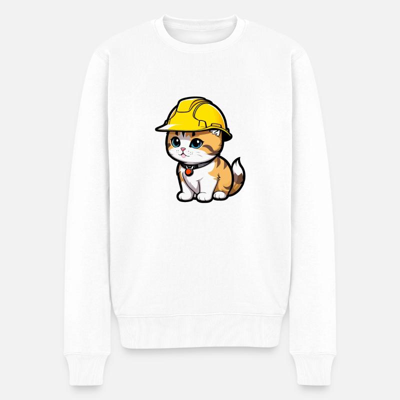 Chat Worker - Pull Premium bio Homme - blanc