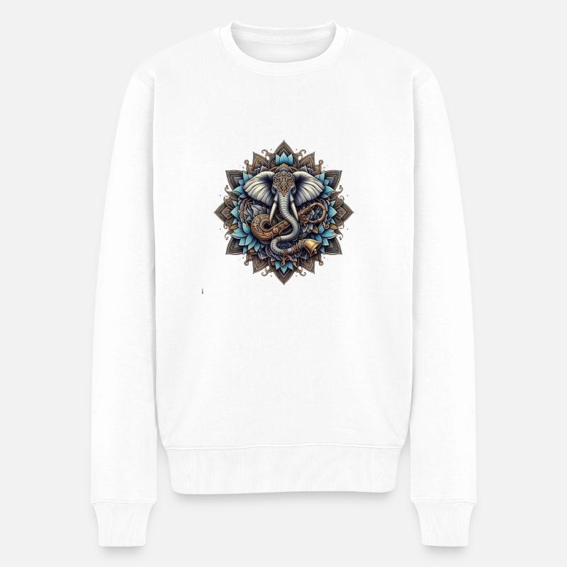 Mandala mit Elefanten - Männer Premium Bio Pullover - Weiß