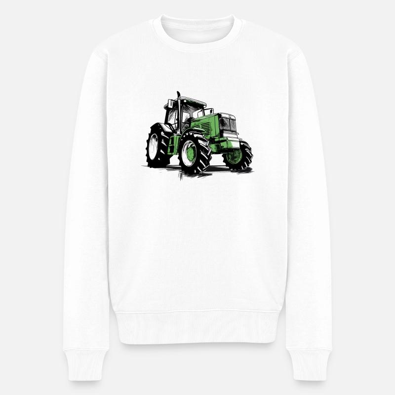 Grüner Traktor - Männer Premium Bio Pullover - Weiß