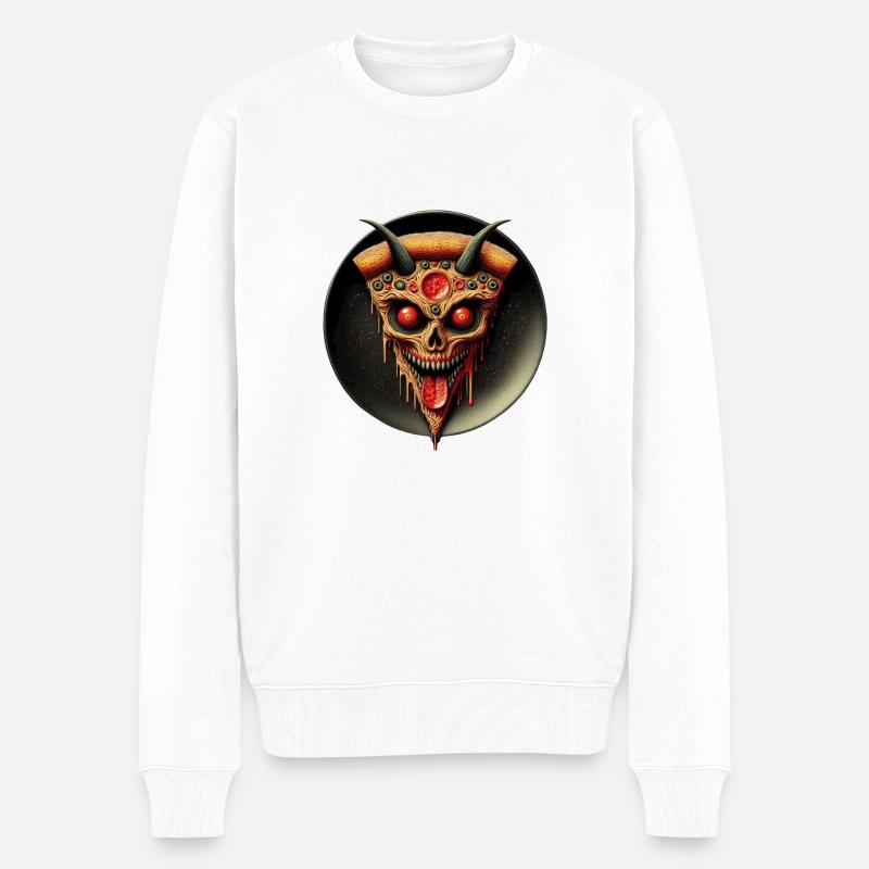 Dämonen-Pizza - Männer Premium Bio Pullover - Weiß