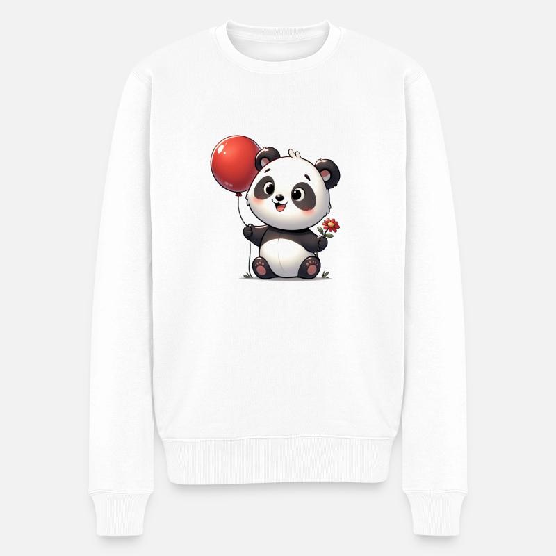 Niedlicher Panda mit Ballon - Männer Premium Bio Pullover - Weiß