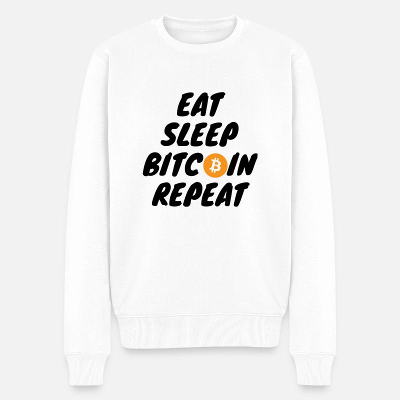 Crypto Eat sleep bitcoin répéter - Pull Premium bio Homme - blanc