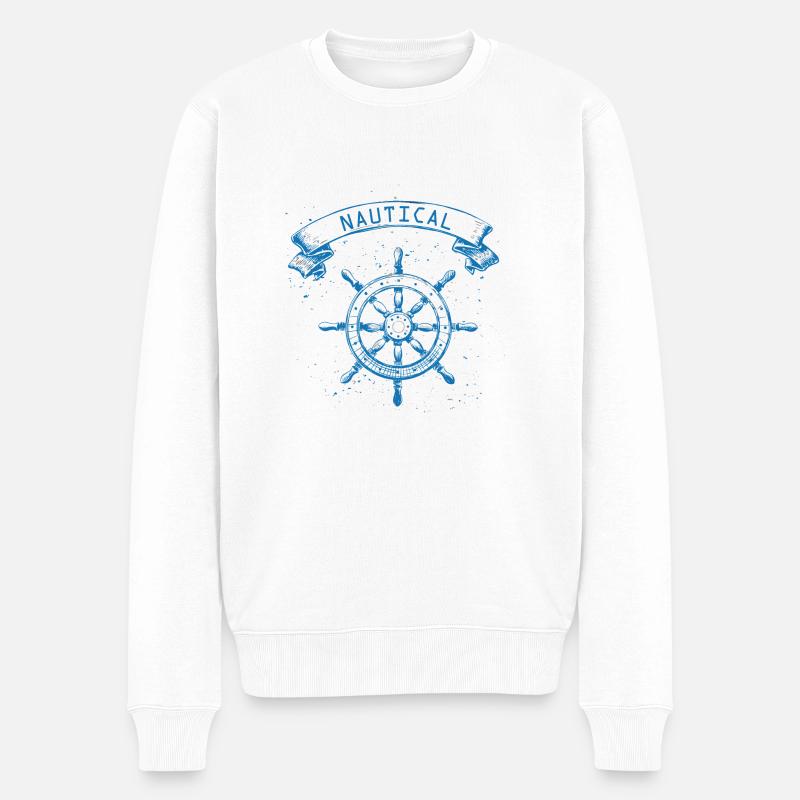 nautical, marine, segelboot - Männer Premium Bio Pullover - Weiß