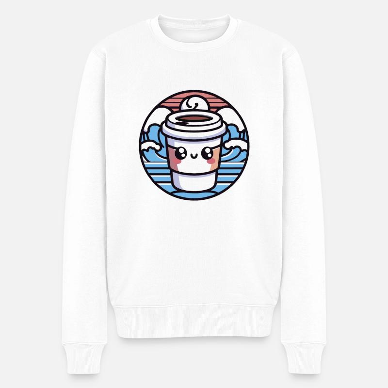 Niedlicher Kawaii-Kaffee - Männer Premium Bio Pullover - Weiß