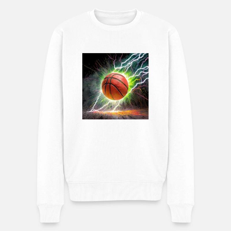 Basketball mit Blitz - Männer Premium Bio Pullover - Weiß
