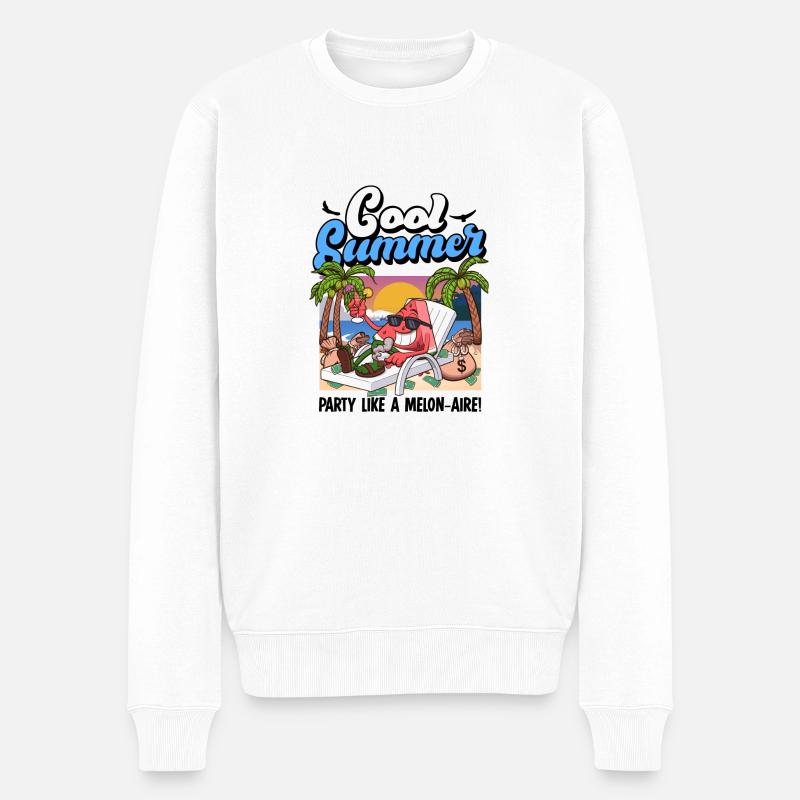 Coole Cartoon-Sommer-Wassermelone - Männer Premium Bio Pullover - Weiß
