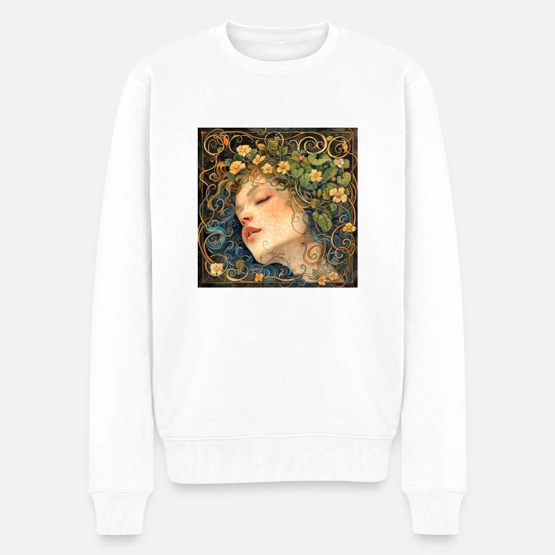 Mädchen mit Blumenkranz - Männer Premium Bio Pullover - Weiß