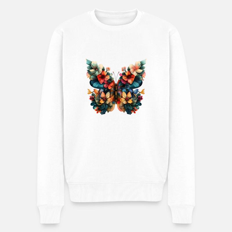 Schmetterlingsblüten - Männer Premium Bio Pullover - Weiß