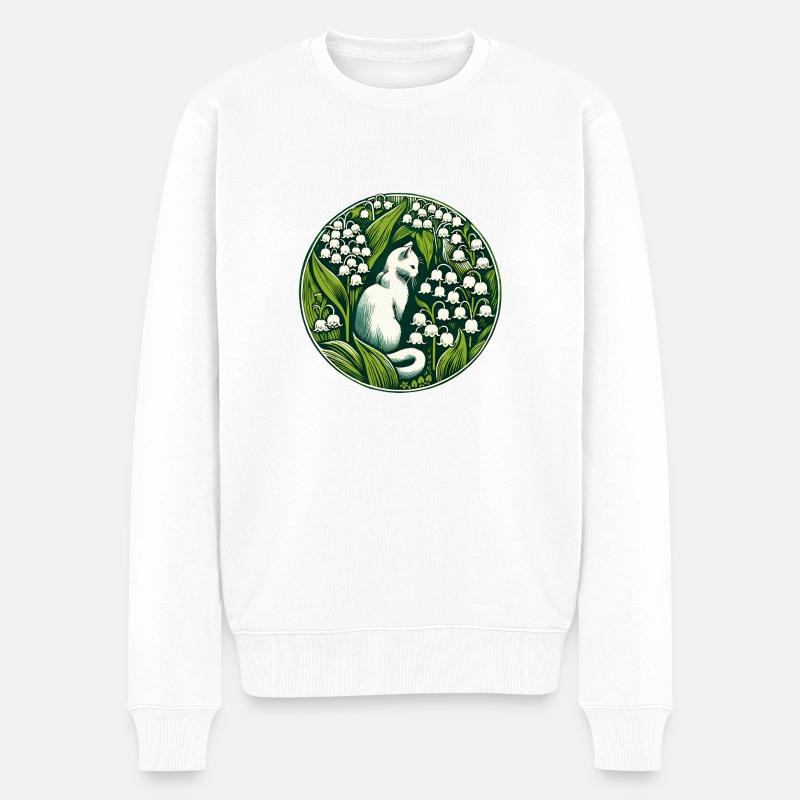 Maiglöckchen weiße Katze - Männer Premium Bio Pullover - Weiß