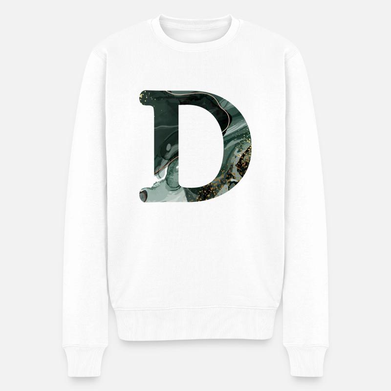 Lettre d marbré vert - Pull Premium bio Homme - blanc